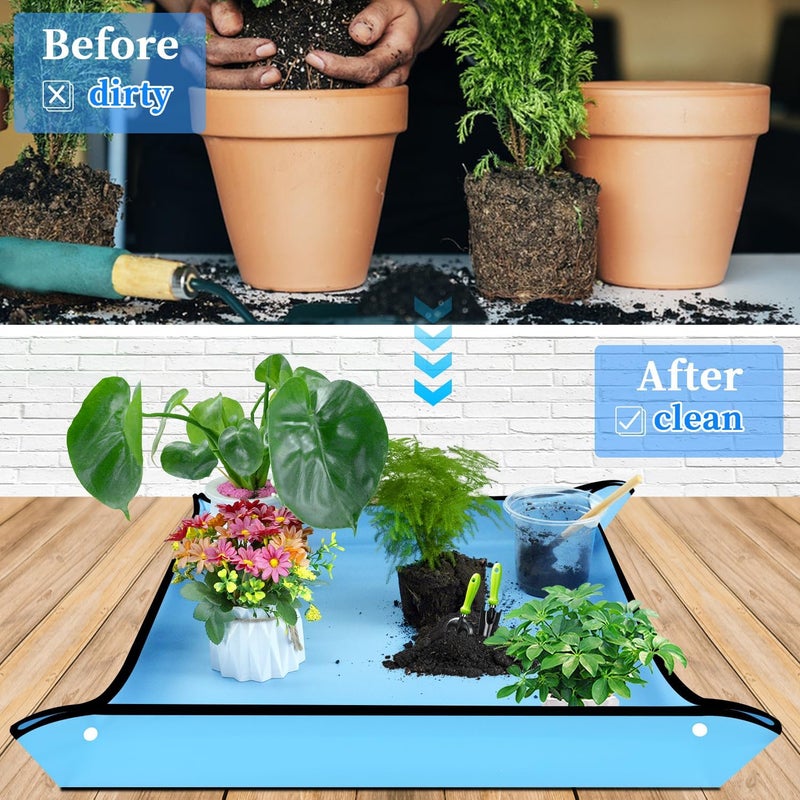 SupKing Repotting Mat 29.5"x 29.5" for Indoor Plant Transplanting Large Blue Garden Mat Gift for Plant Lovers Oxford Fabric Portable Potting Tray for Gardening Mess Control - Image 2